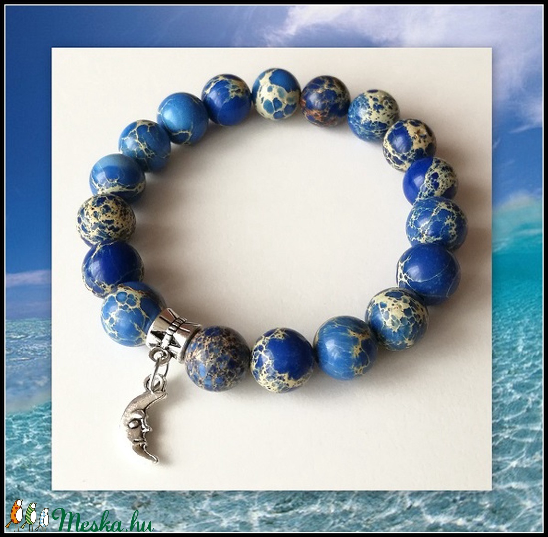 Kék tengeri üledék jáspis ásvány karkötő, 1 cm-es, magas minőségű természetes féldrágakövekből -  - Meska.hu