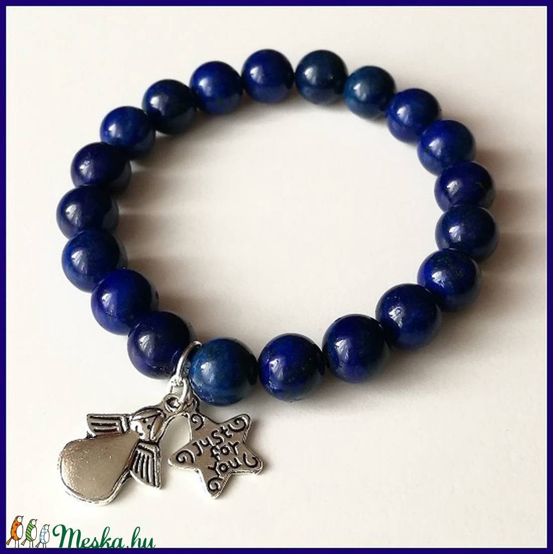 Lápisz lazuli ásványi karkötő, gömb alakú magas minőségű természetes féldrágakövekből. -  - Meska.hu