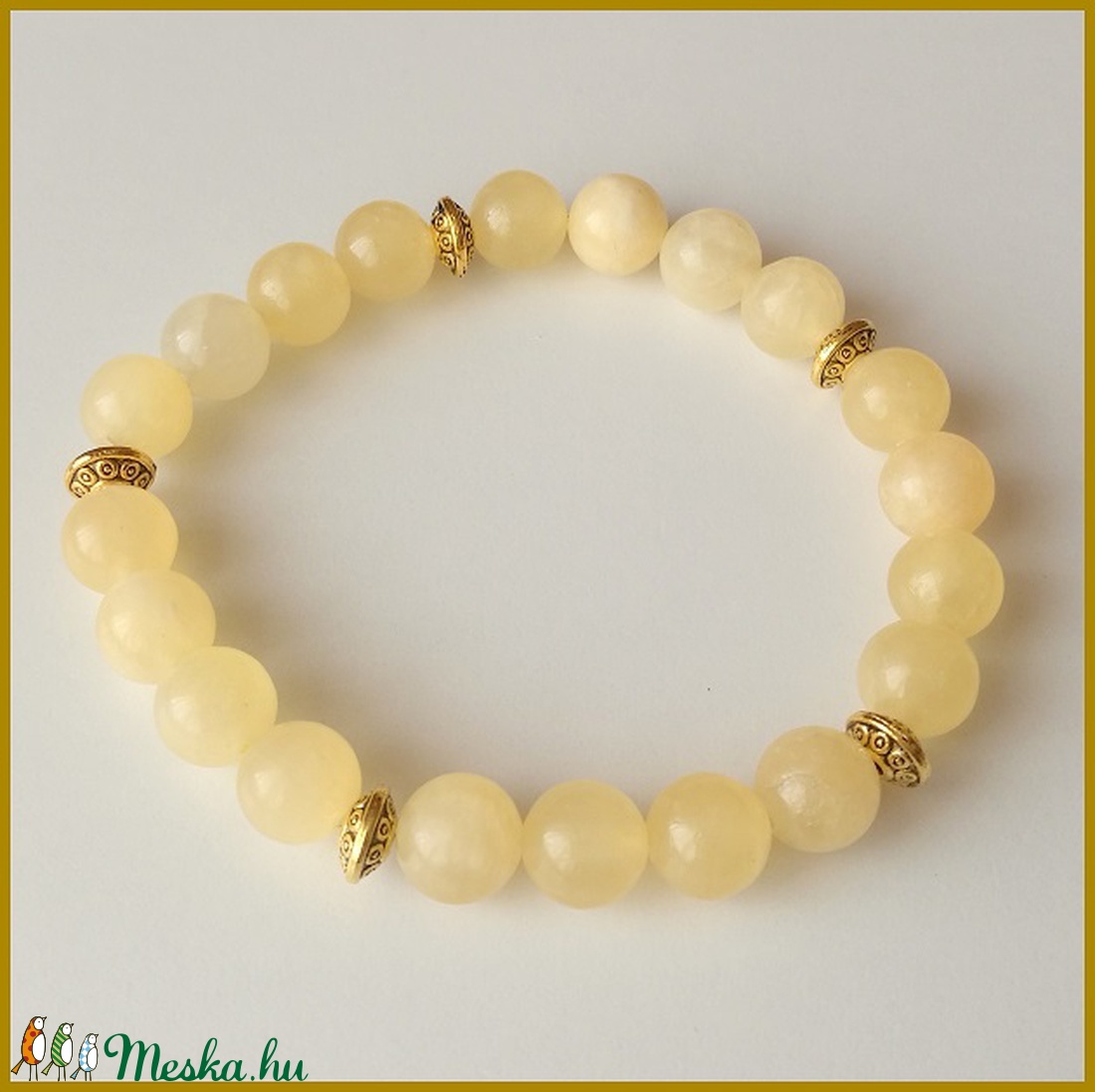Sárga jáde ásvány karkötő, 8mm-es, magas minőségű természetes féldrágakövekből -  - Meska.hu