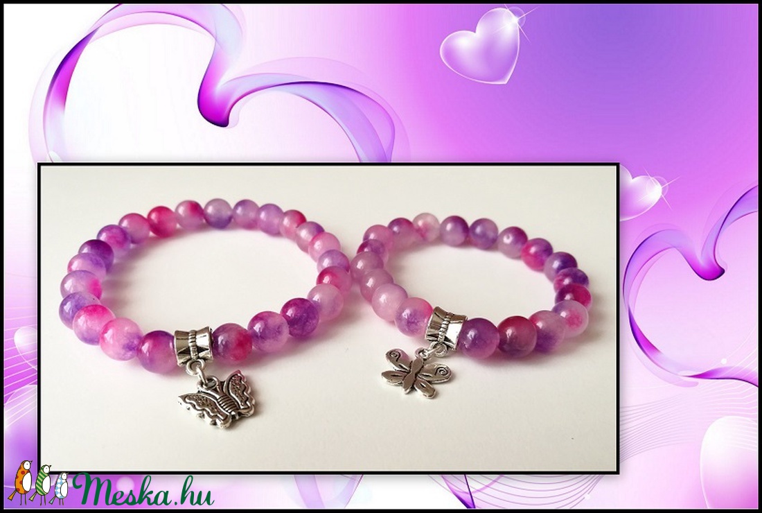 Rózsaszín-lila kalcedon anya-lánya karkötő, 8mm-es, magas minőségű természetes féldrágakövekből -  - Meska.hu