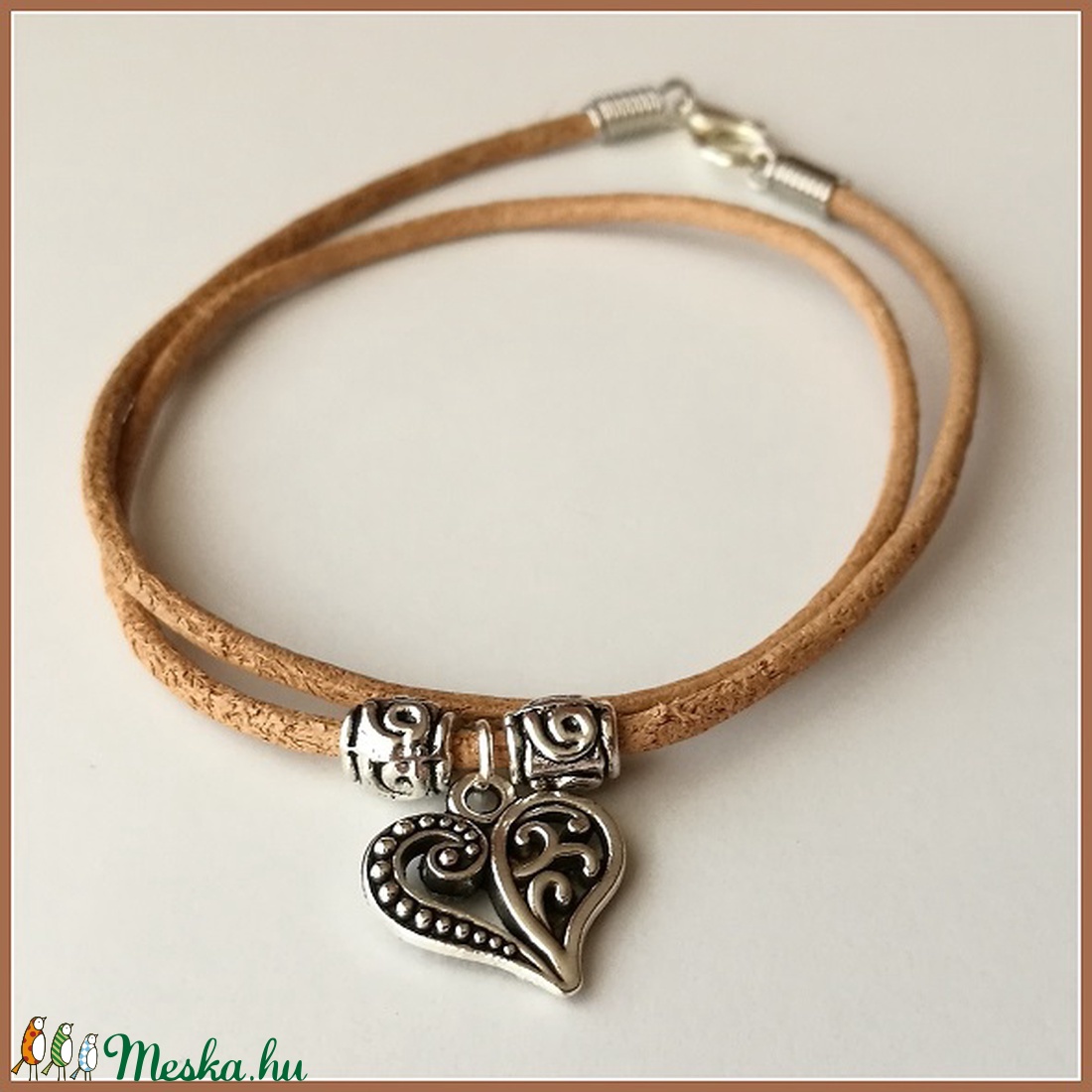 Egyedi natúr valódi bőr karkötő szív függővel -  - Meska.hu