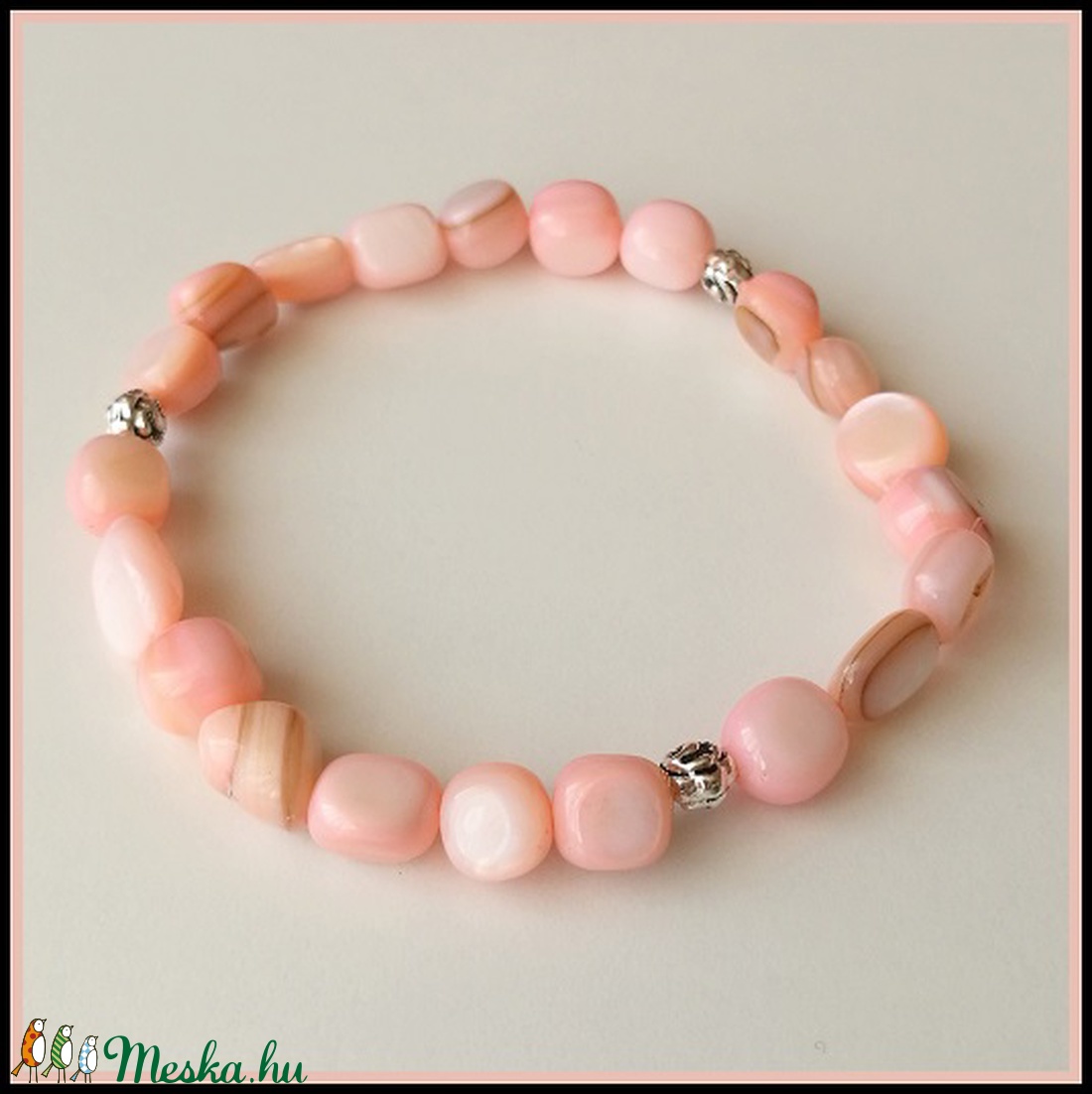 Rózsaszín gravel stone karkötő, 8mm-es, magas minőségű természetes féldrágakövekből -  - Meska.hu