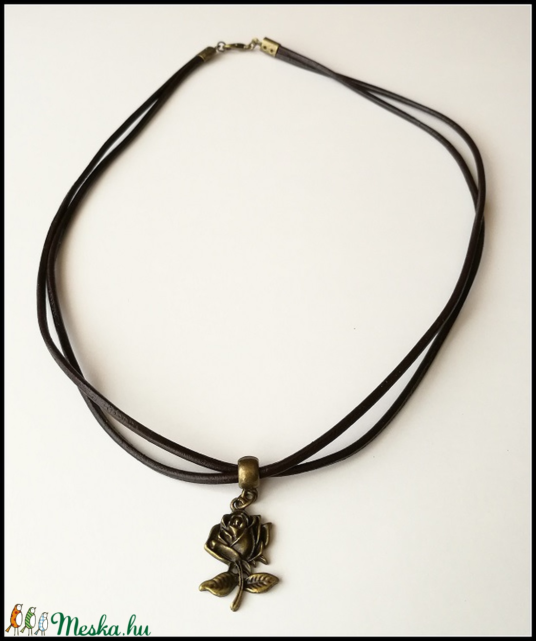 Egyedi, természetes bőr nyaklánc rózsa függővel -  - Meska.hu