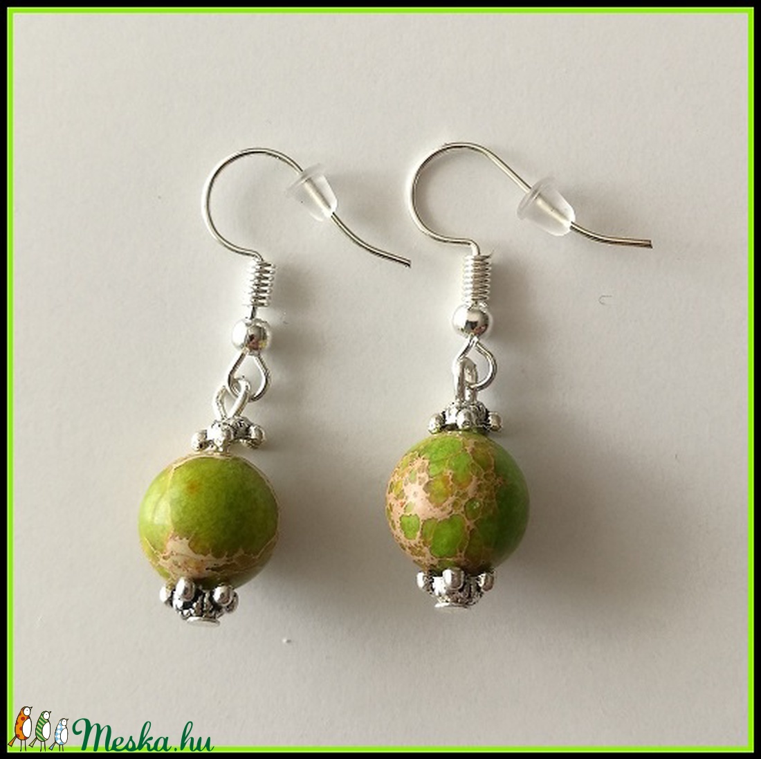 Zöld tengeri jáspis ásvány fülbevaló -  - Meska.hu