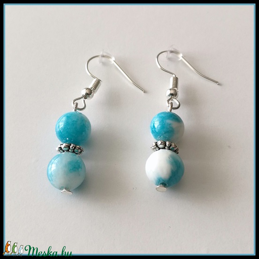 Kék-fehér zebra jáde ásvány fülbevaló -  - Meska.hu