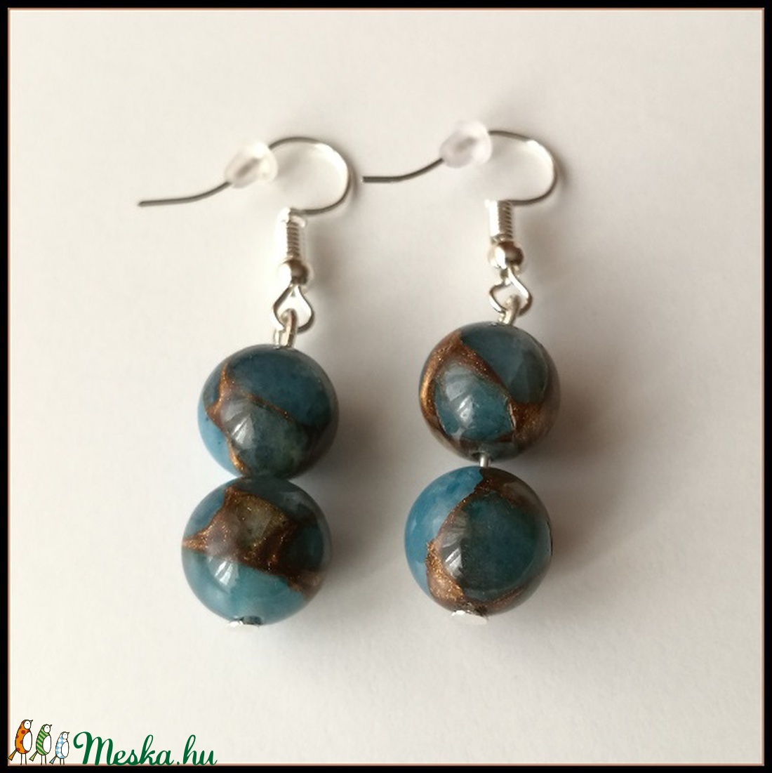 Tó kék gránát rekeszes ásvány fülbevaló, 1 cm-es, gömb alakú magas minőségű természetes féldrágakövekből -  - Meska.hu