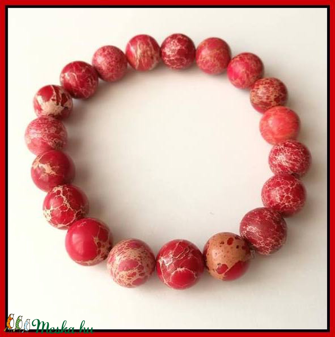 Imperial jáspis ásványi karkötő, 1 cm-es, gömb alakú magas minőségű természetes féldrágakövekből -  - Meska.hu