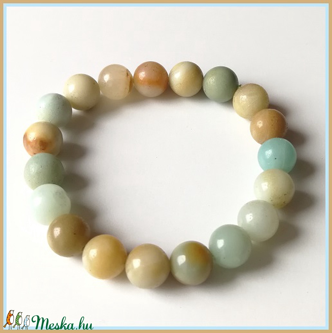 Amazonit ásványi karkötő, 1 cm-es, gömb alakú magas minőségű természetes féldrágakövekből -  - Meska.hu