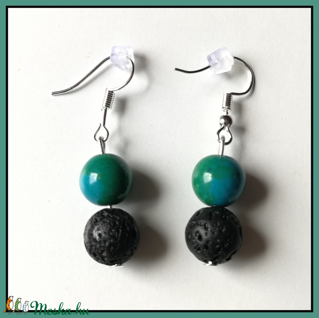 Krizokkola-lávakő ásvány fülbevaló -  - Meska.hu