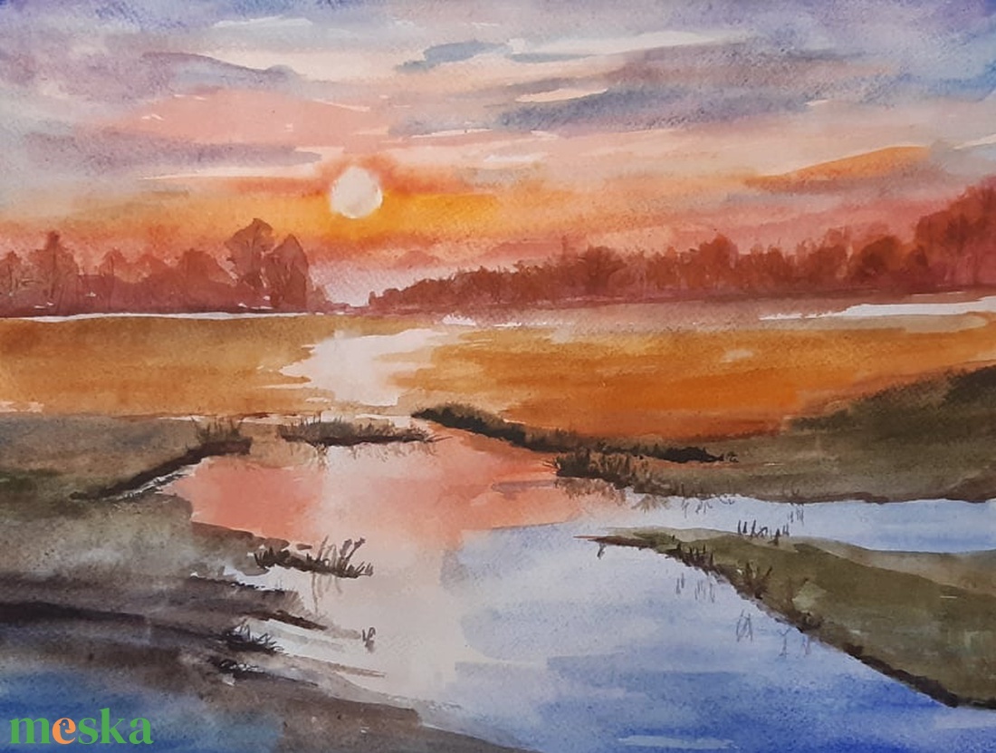 Naplemente- akvarell festmény - művészet - festmény - akvarell - Meska.hu