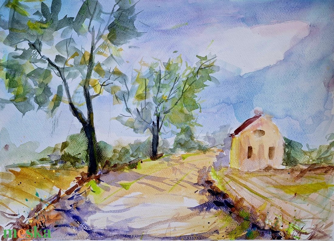 Falusi idill - művészet - festmény - akvarell - Meska.hu