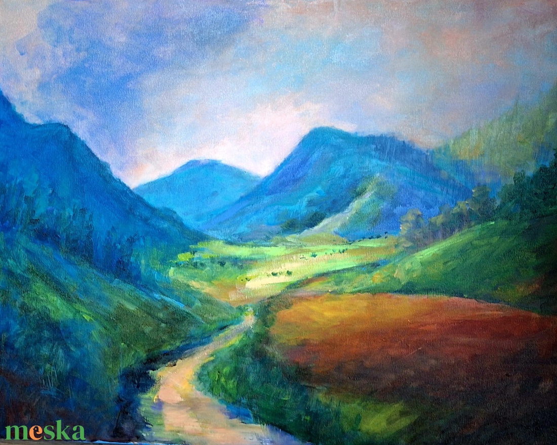 Hegyek között, 50x60 cm,akril festmény  - művészet - festmény - akril - Meska.hu
