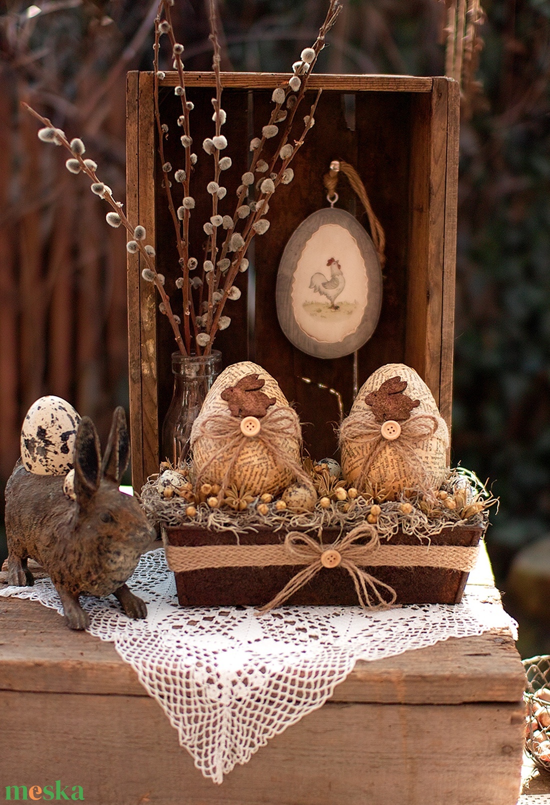 Húsvéti asztaldísz 2 nyuszis tojással - otthon & életmód - dekoráció - asztal és polc dekoráció - asztaldísz - Meska.hu