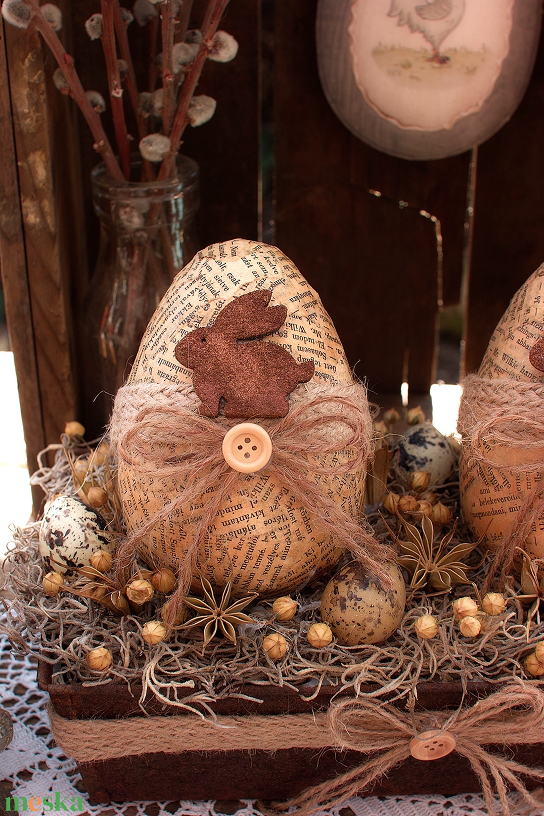 Húsvéti asztaldísz 2 nyuszis tojással - otthon & életmód - dekoráció - asztal és polc dekoráció - asztaldísz - Meska.hu