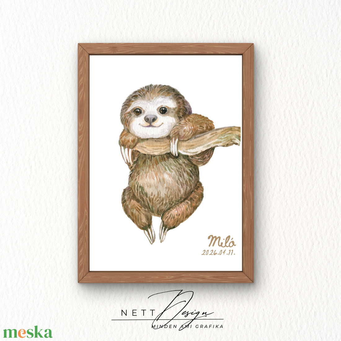 Személyre szabható gyerekszoba falikép - Lajhár illusztrációval - baba - mama - babaszoba dekoráció - babaposzter - Meska.hu