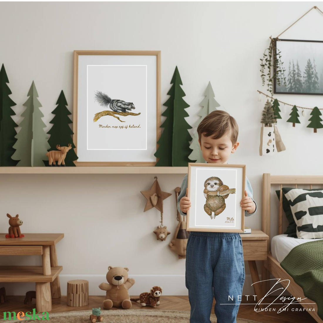 Személyre szabható gyerekszoba falikép - Lajhár illusztrációval - baba - mama - babaszoba dekoráció - babaposzter - Meska.hu