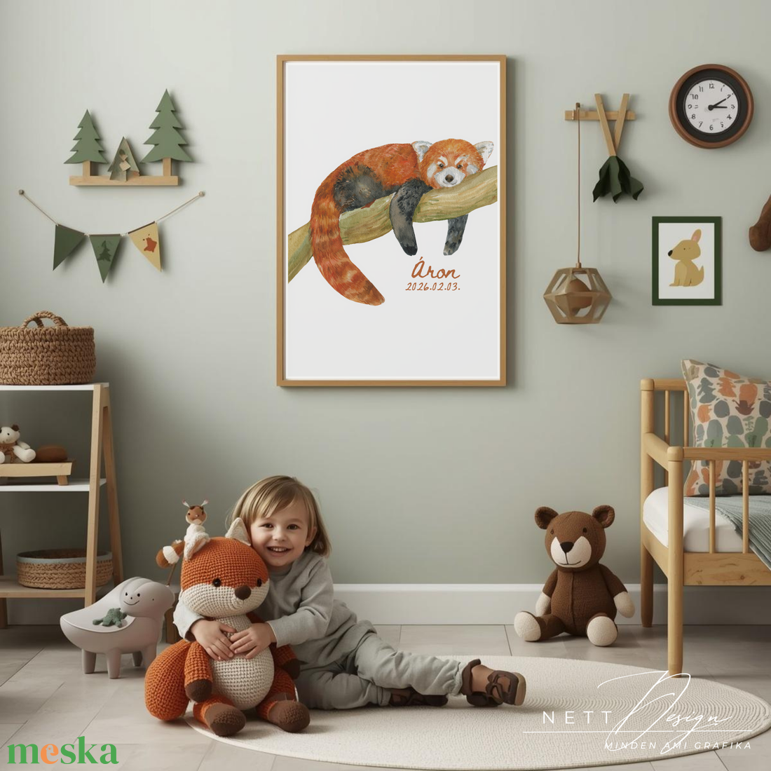 Személyre szabható gyerekszoba falikép - Róka illusztrációval - baba - mama - babaszoba dekoráció - babaposzter - Meska.hu