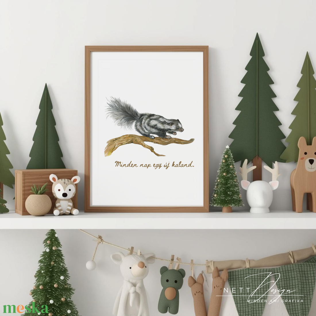Személyre szabható gyerekszoba falikép - Borz illusztrációval - baba - mama - babaszoba dekoráció - babaposzter - Meska.hu