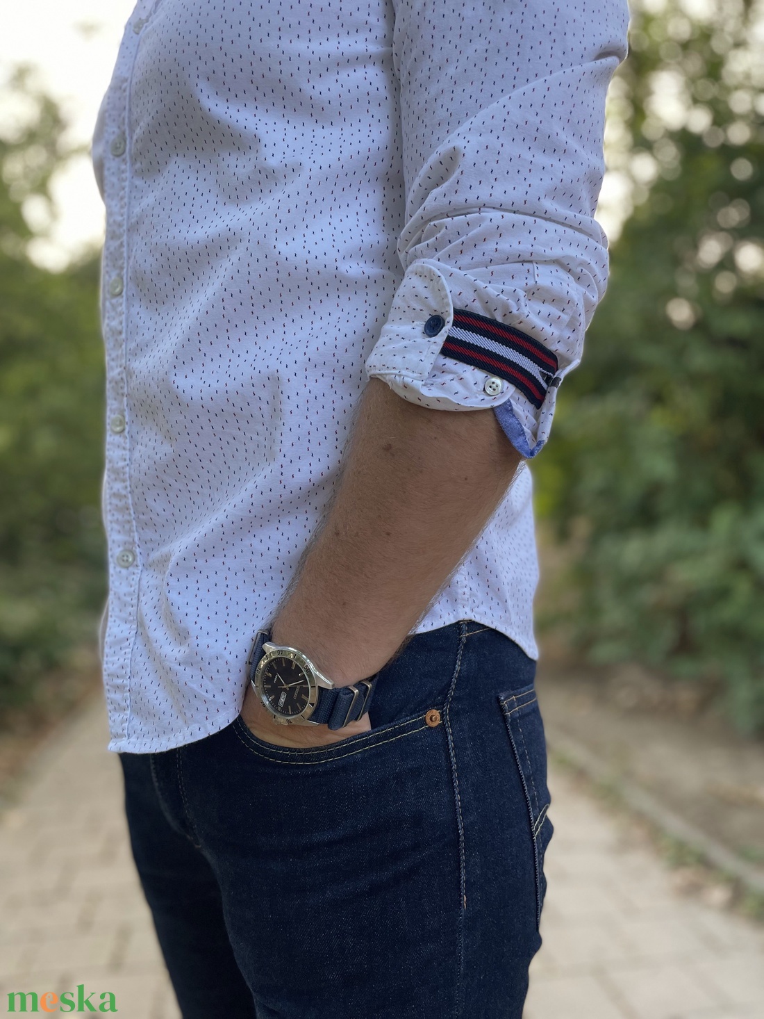 Kék-fehér-piros ingujj rögzítő - ruha & divat - férfi ruha - ing - Meska.hu