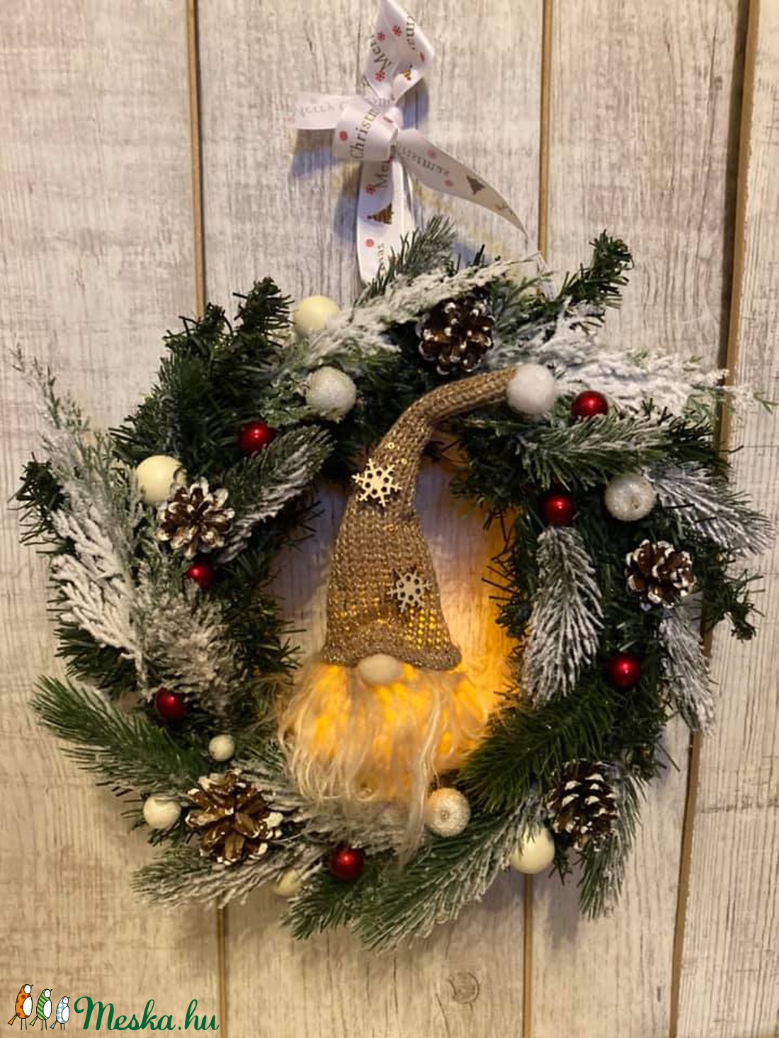 Adventi kopogtató LED-es manó, élethű műfenyő - karácsony - Meska.hu