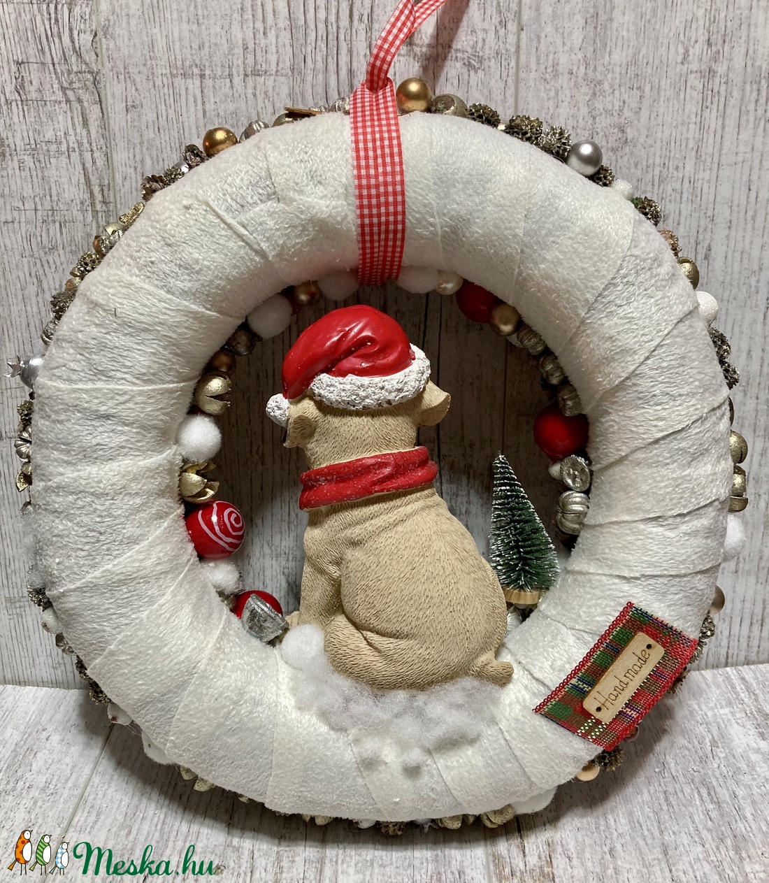 Kutyás karácsonyi kopogtató 32 cm ajtódísz - karácsony - karácsonyi lakásdekoráció - karácsonyi ajtódíszek - Meska.hu
