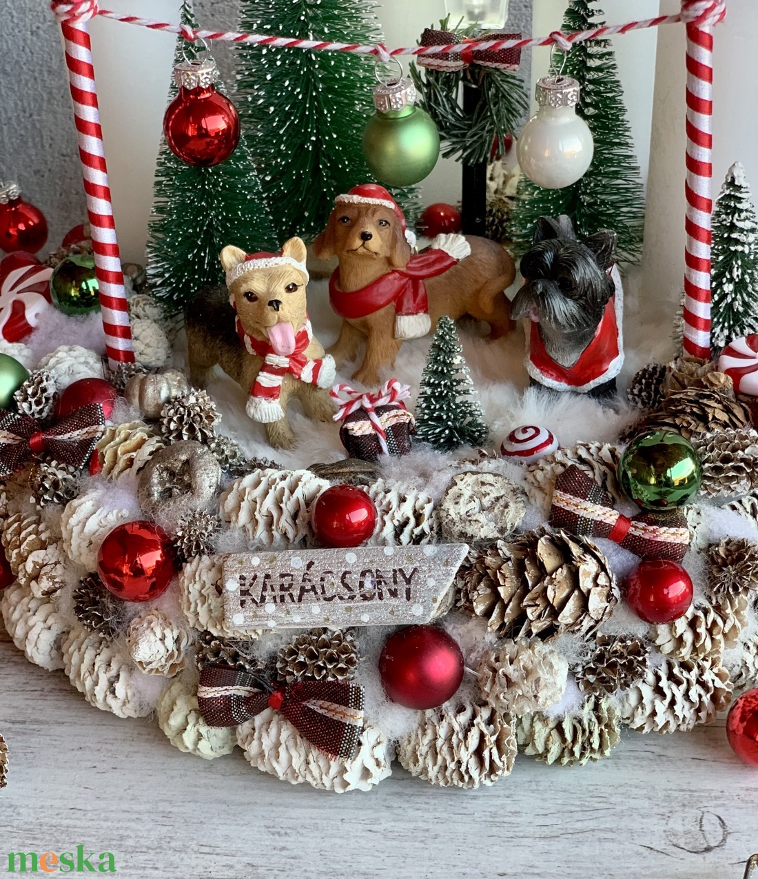 Adventi koszorú kutya karácsony  világítós - karácsony - adventi díszek - adventi koszorú - Meska.hu