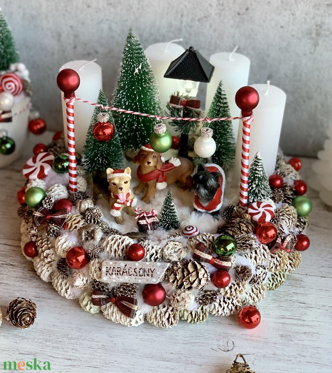Adventi koszorú kutya karácsony  világítós - karácsony - adventi díszek - adventi koszorú - Meska.hu
