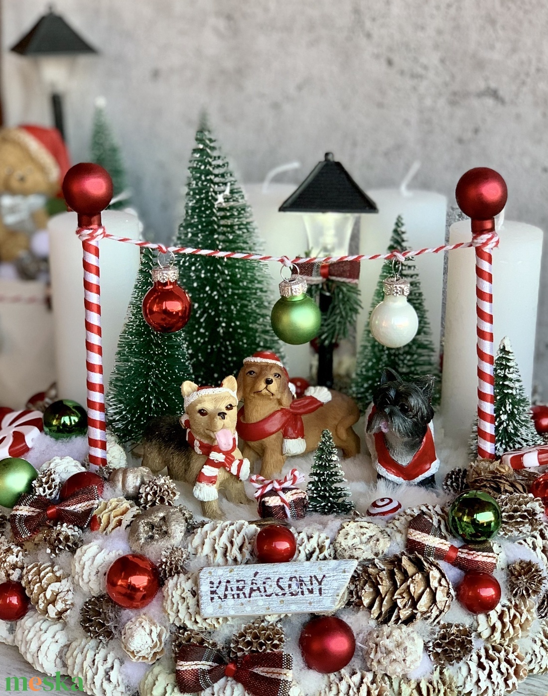 Adventi koszorú kutya karácsony  világítós - karácsony - adventi díszek - adventi koszorú - Meska.hu