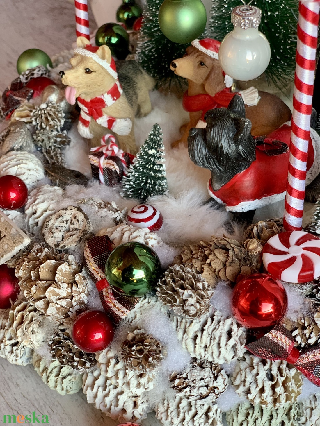 Adventi koszorú kutya karácsony  világítós - karácsony - adventi díszek - adventi koszorú - Meska.hu