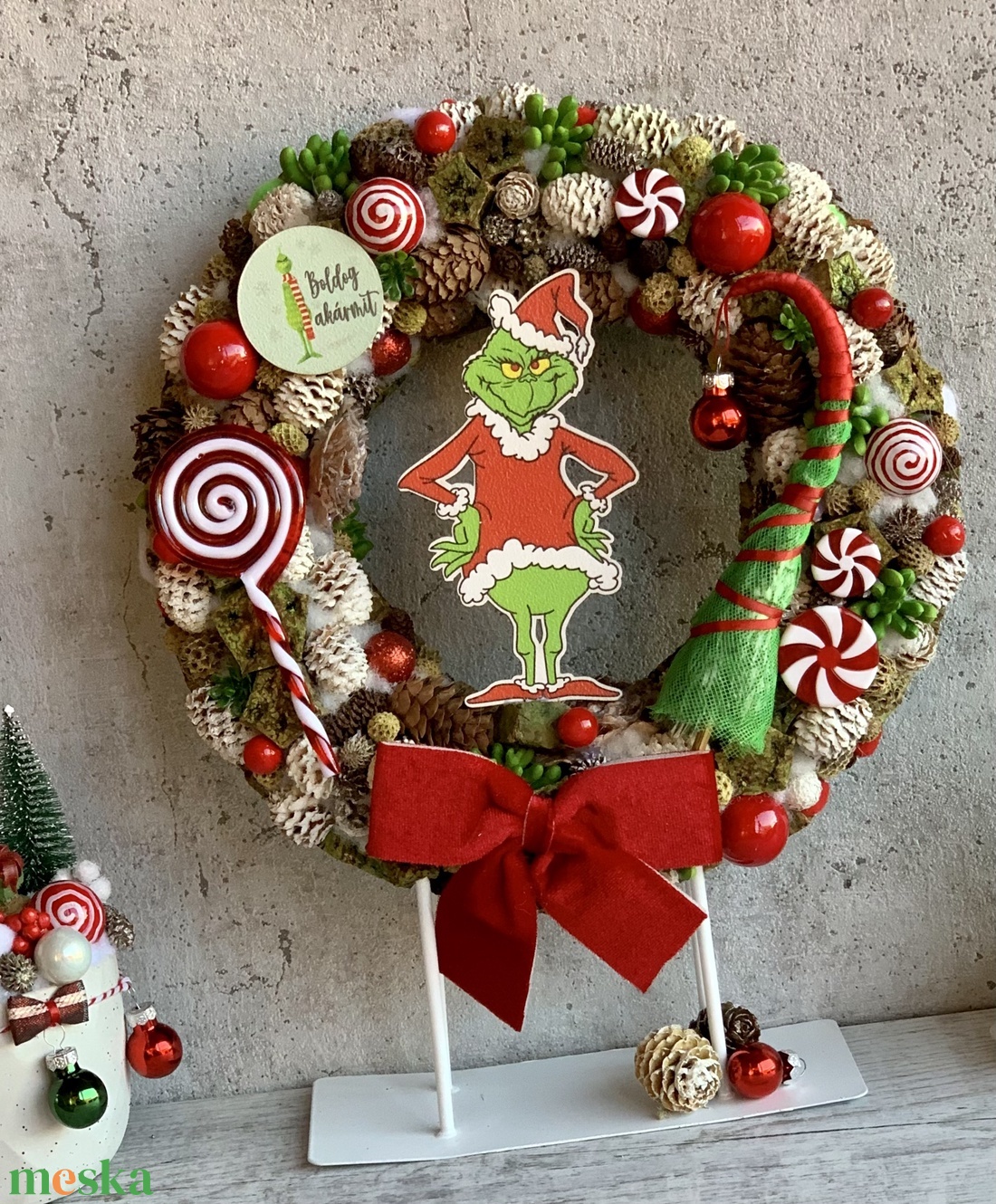 Boldog akármit Grincs kopogtató - karácsony - adventi díszek - adventi ajtódísz - Meska.hu