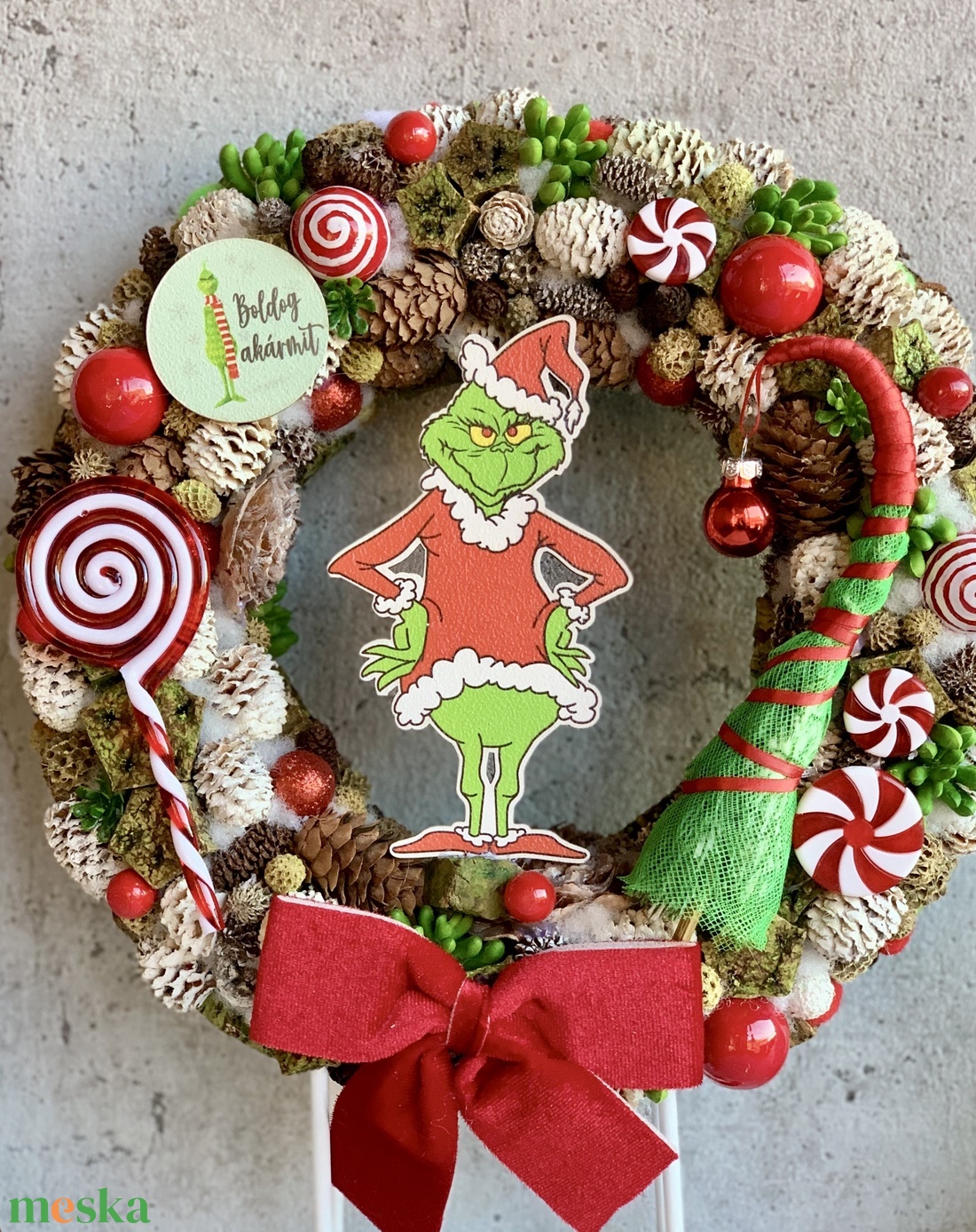 Boldog akármit Grincs kopogtató - karácsony - adventi díszek - adventi ajtódísz - Meska.hu