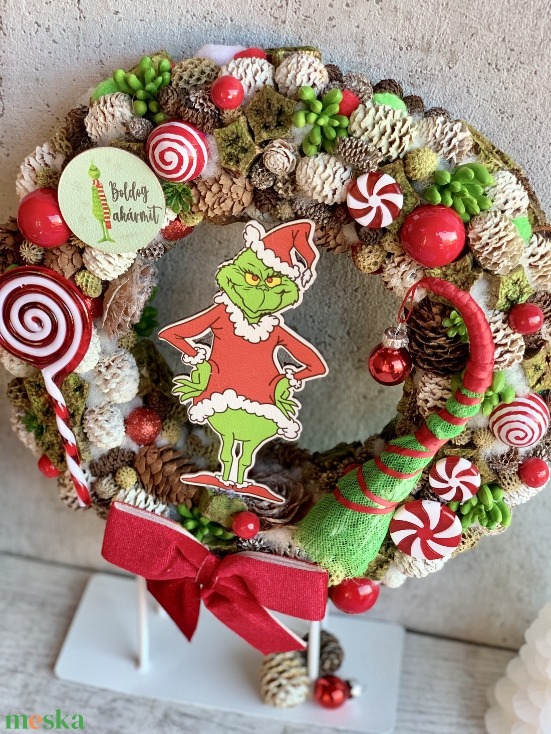 Boldog akármit Grincs kopogtató - karácsony - adventi díszek - adventi ajtódísz - Meska.hu
