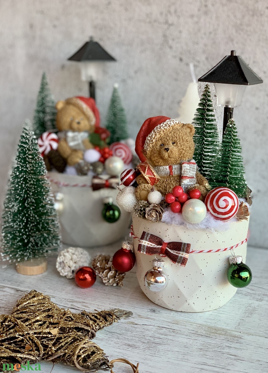 Macis dísz világító lámpással - karácsony - adventi díszek - adventi asztaldísz - Meska.hu
