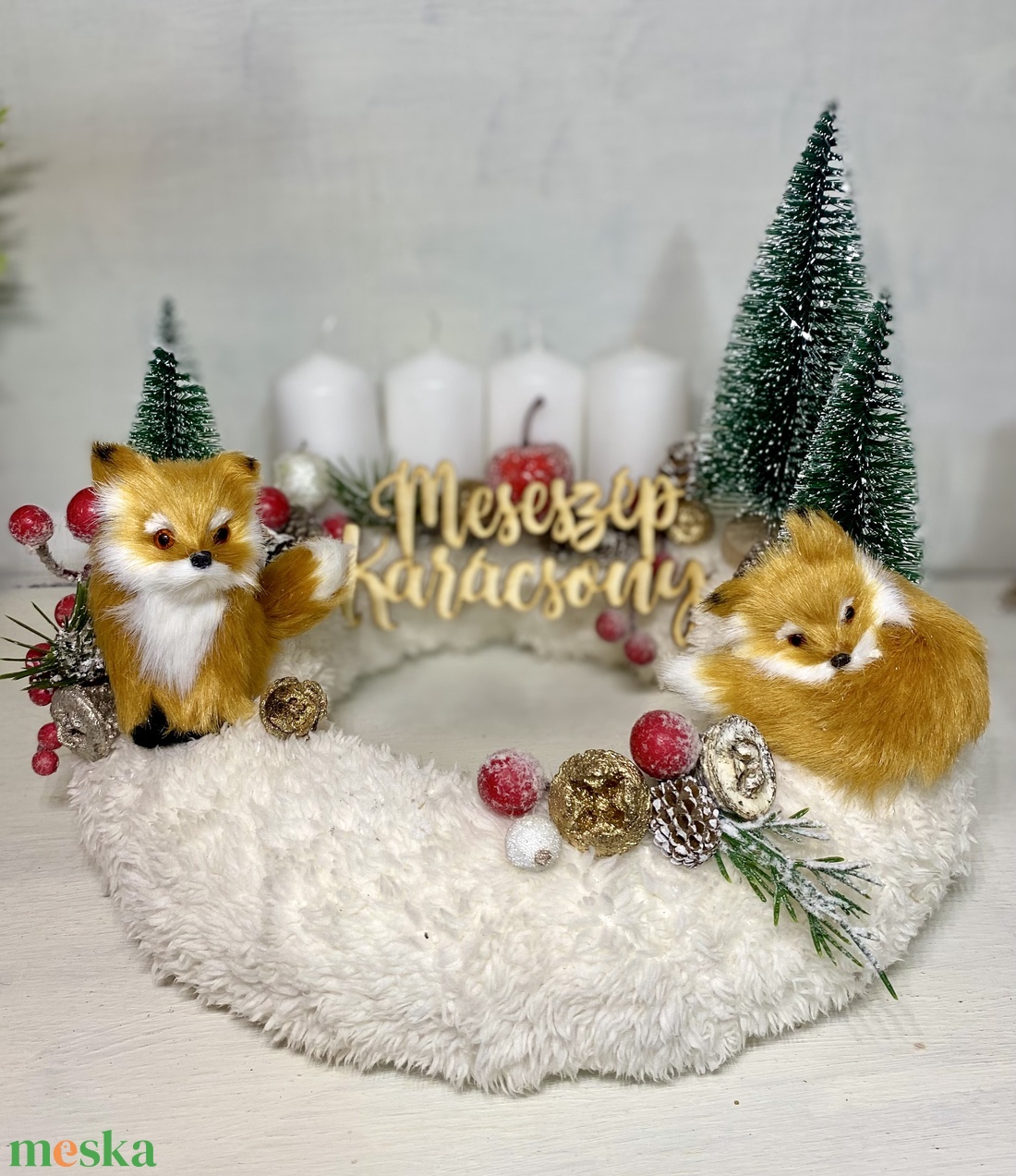 Meseszép karácsony rókás adventi koszorú - karácsony - adventi díszek - adventi koszorú - Meska.hu