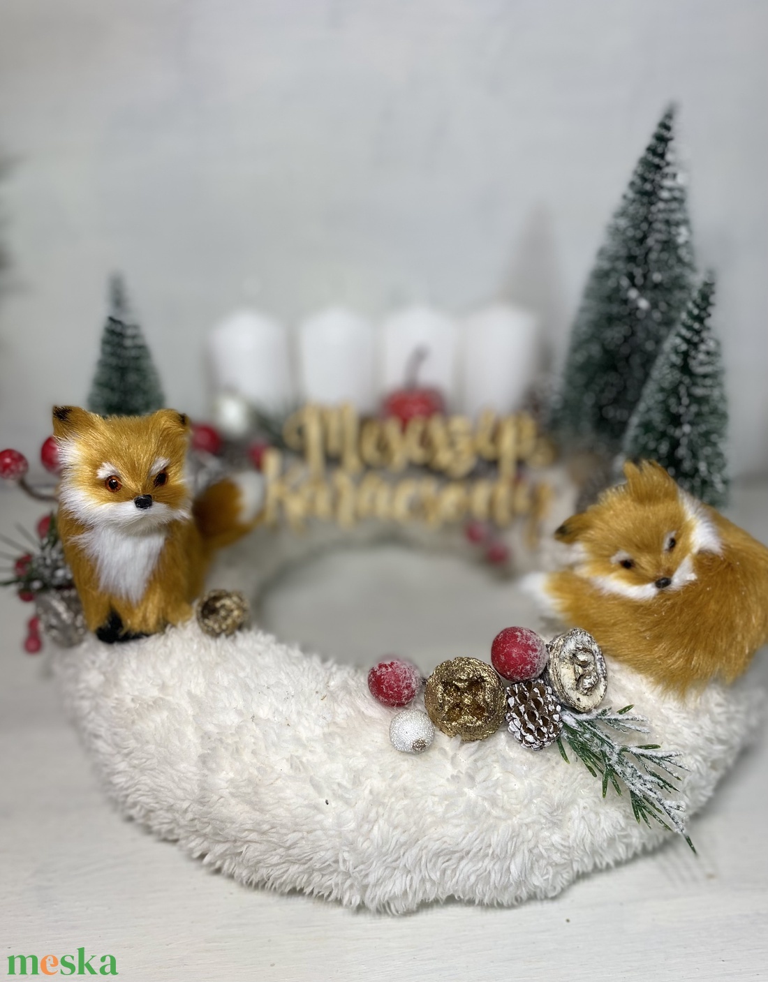 Meseszép karácsony rókás adventi koszorú - karácsony - adventi díszek - adventi koszorú - Meska.hu