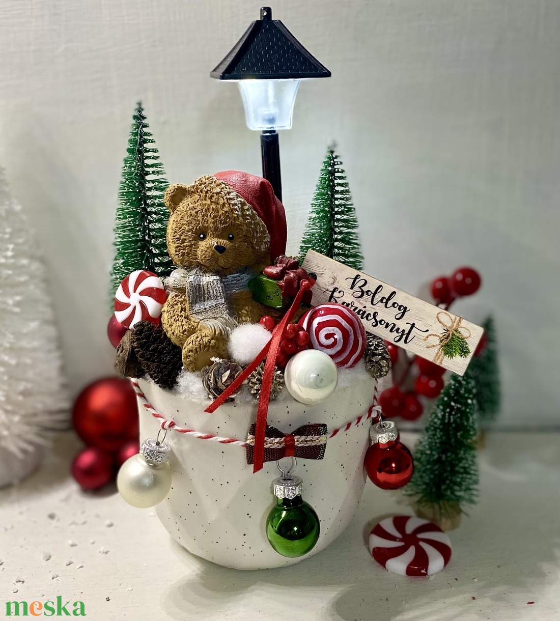 Macis dísz világító lámpással - karácsony - adventi díszek - adventi asztaldísz - Meska.hu
