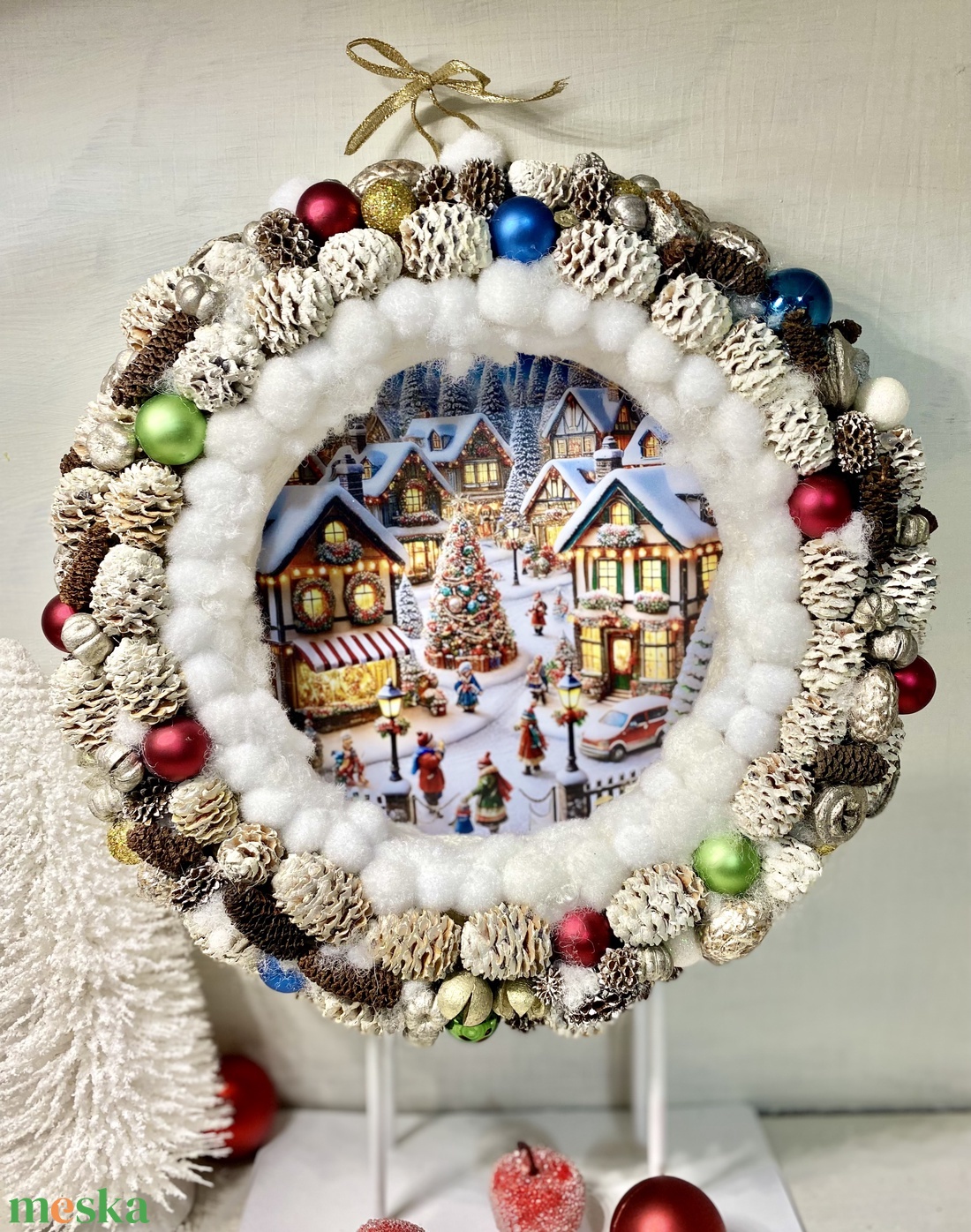 Karácsonyi falu kopogtató ajtódísz - karácsony - adventi díszek - adventi ajtódísz - Meska.hu