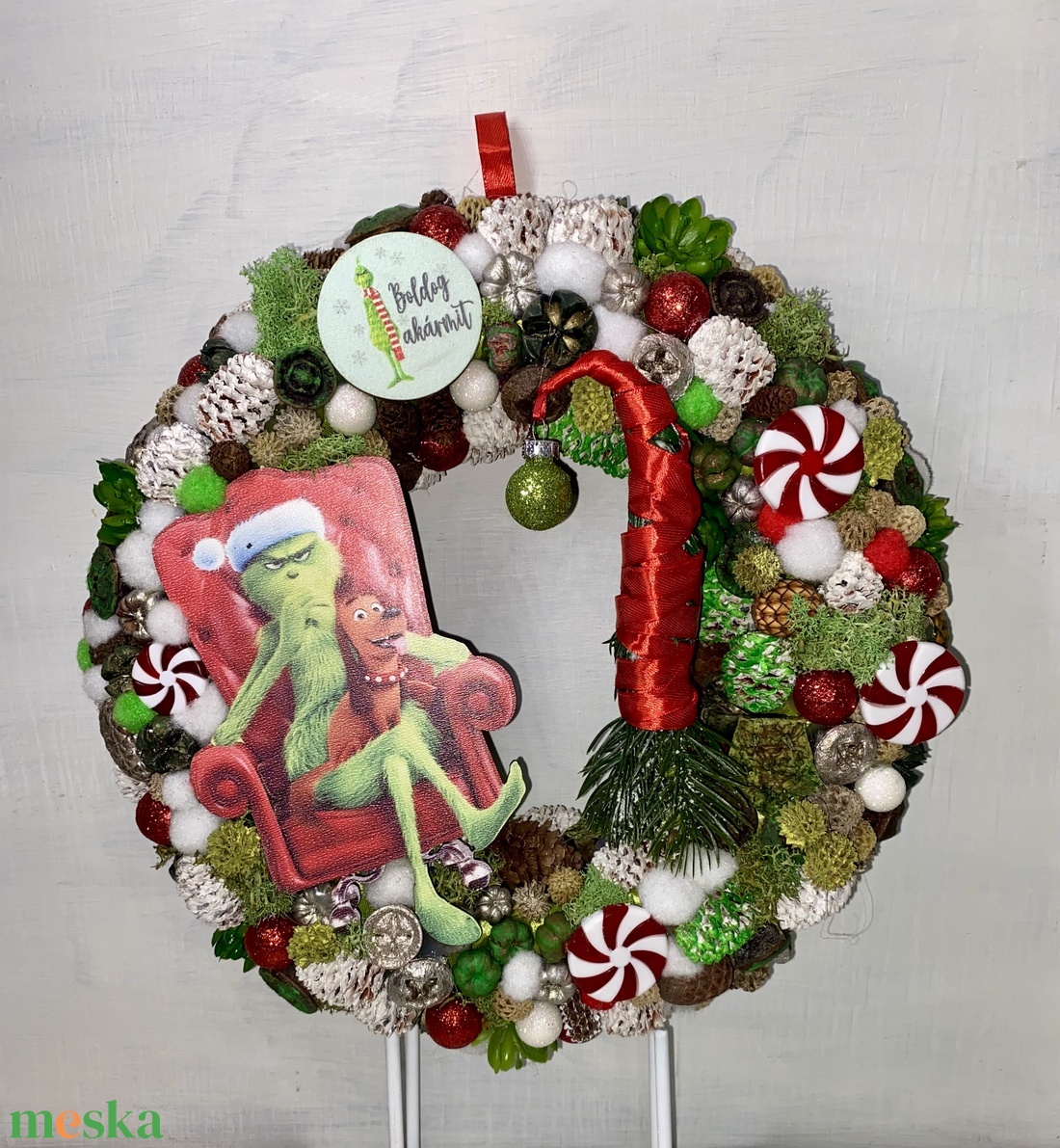 Grincs Boldog akármit kopogató, ajtódísz - karácsony - adventi díszek - adventi ajtódísz - Meska.hu