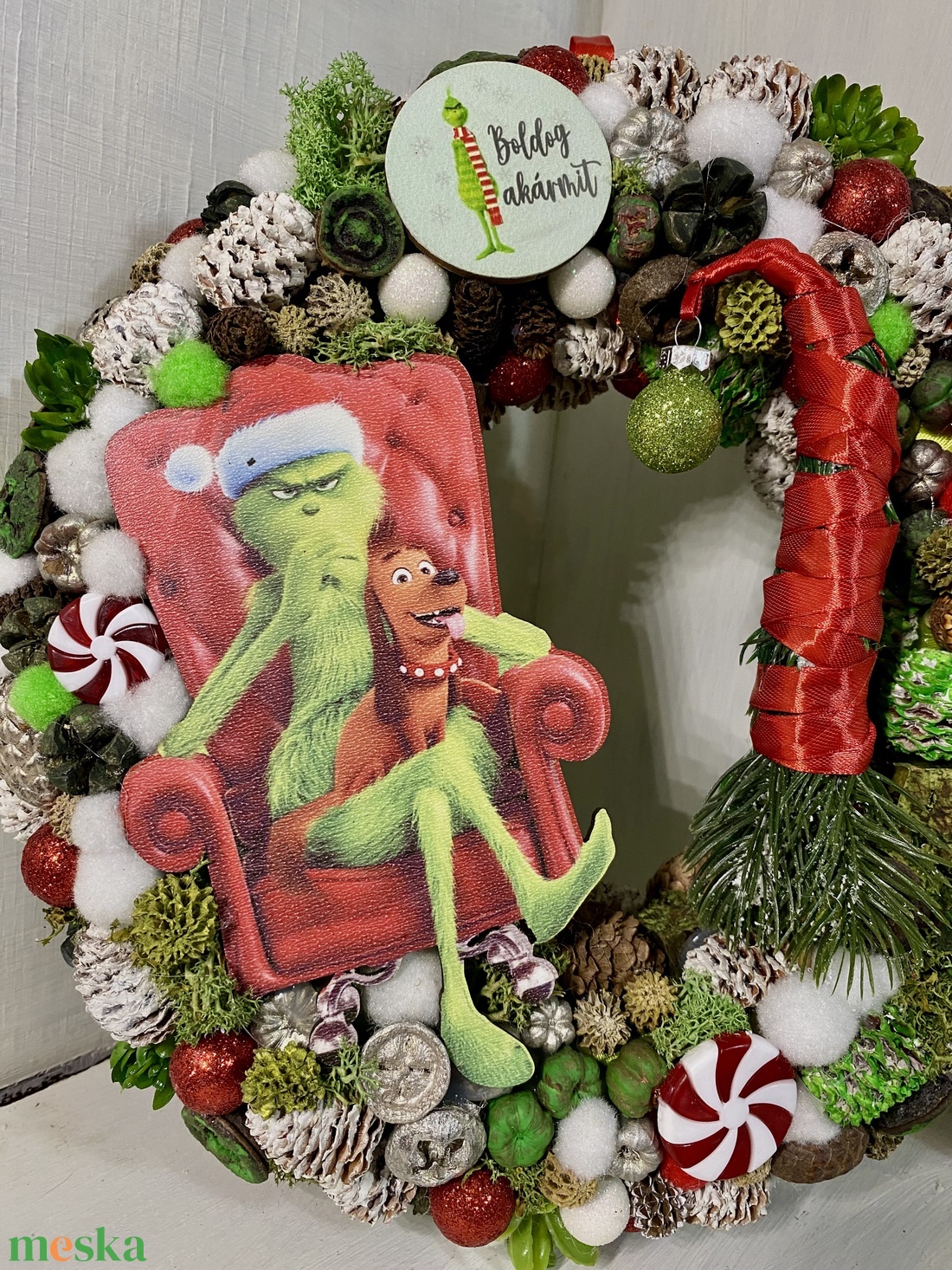 Grincs Boldog akármit kopogató, ajtódísz - karácsony - adventi díszek - adventi ajtódísz - Meska.hu