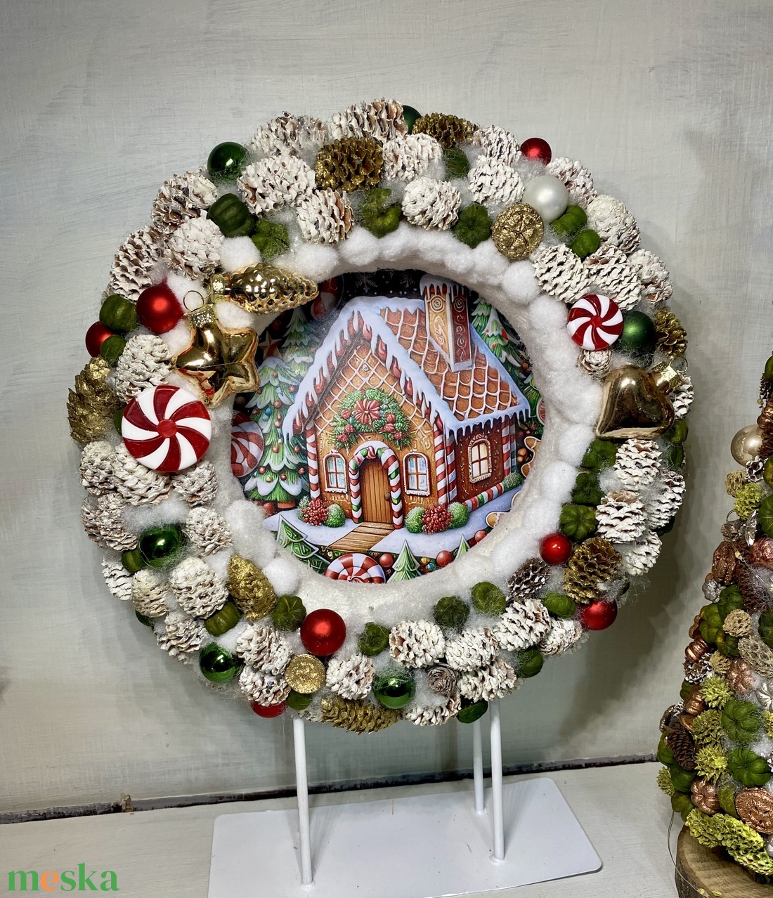 Karácsonyi mézeskalács házikós ajtódísz - karácsony - adventi díszek - adventi ajtódísz - Meska.hu