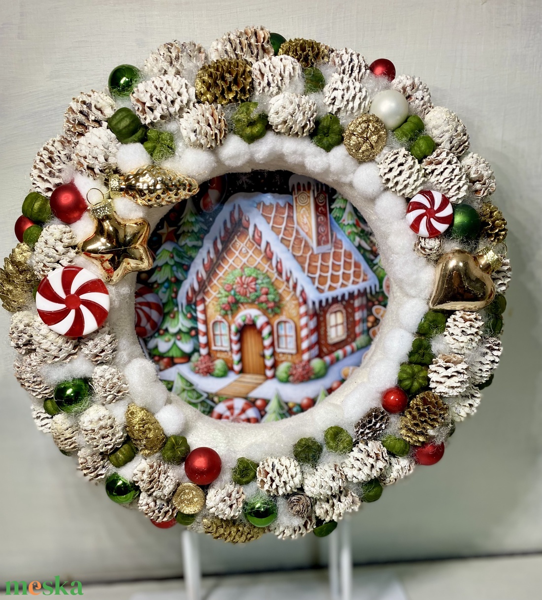 Karácsonyi mézeskalács házikós ajtódísz - karácsony - adventi díszek - adventi ajtódísz - Meska.hu