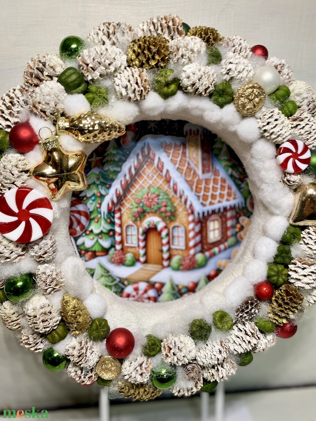 Karácsonyi mézeskalács házikós ajtódísz - karácsony - adventi díszek - adventi ajtódísz - Meska.hu