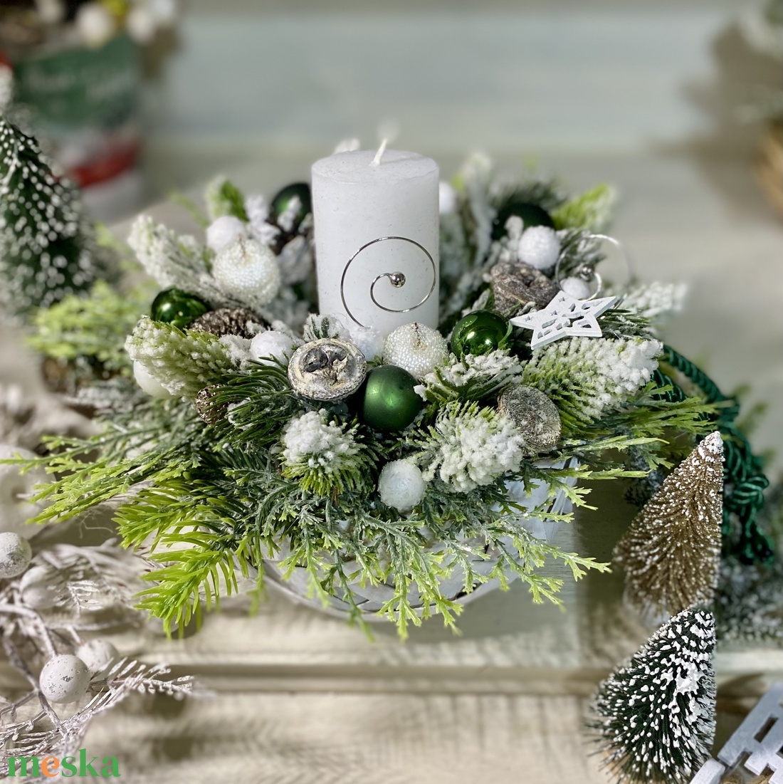 Adventi asztaldísz fonott kaspóban. - karácsony - adventi díszek - adventi asztaldísz - Meska.hu