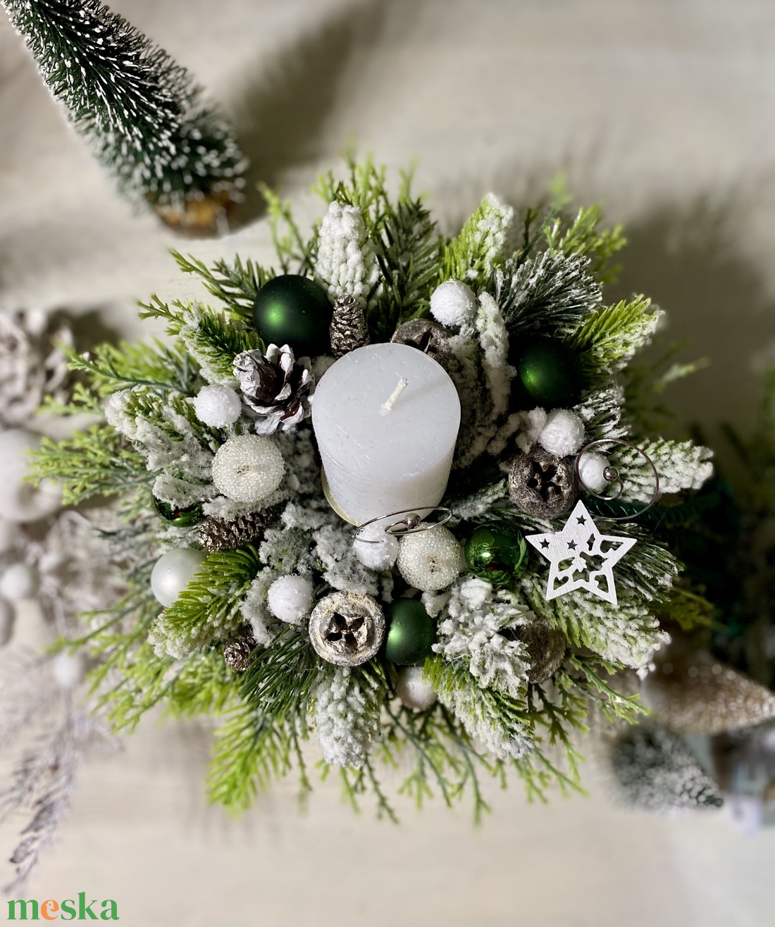 Adventi asztaldísz fonott kaspóban. - karácsony - adventi díszek - adventi asztaldísz - Meska.hu