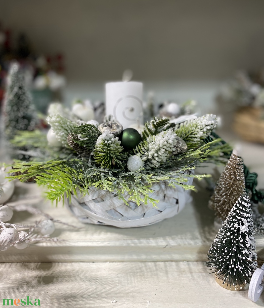 Adventi asztaldísz fonott kaspóban. - karácsony - adventi díszek - adventi asztaldísz - Meska.hu