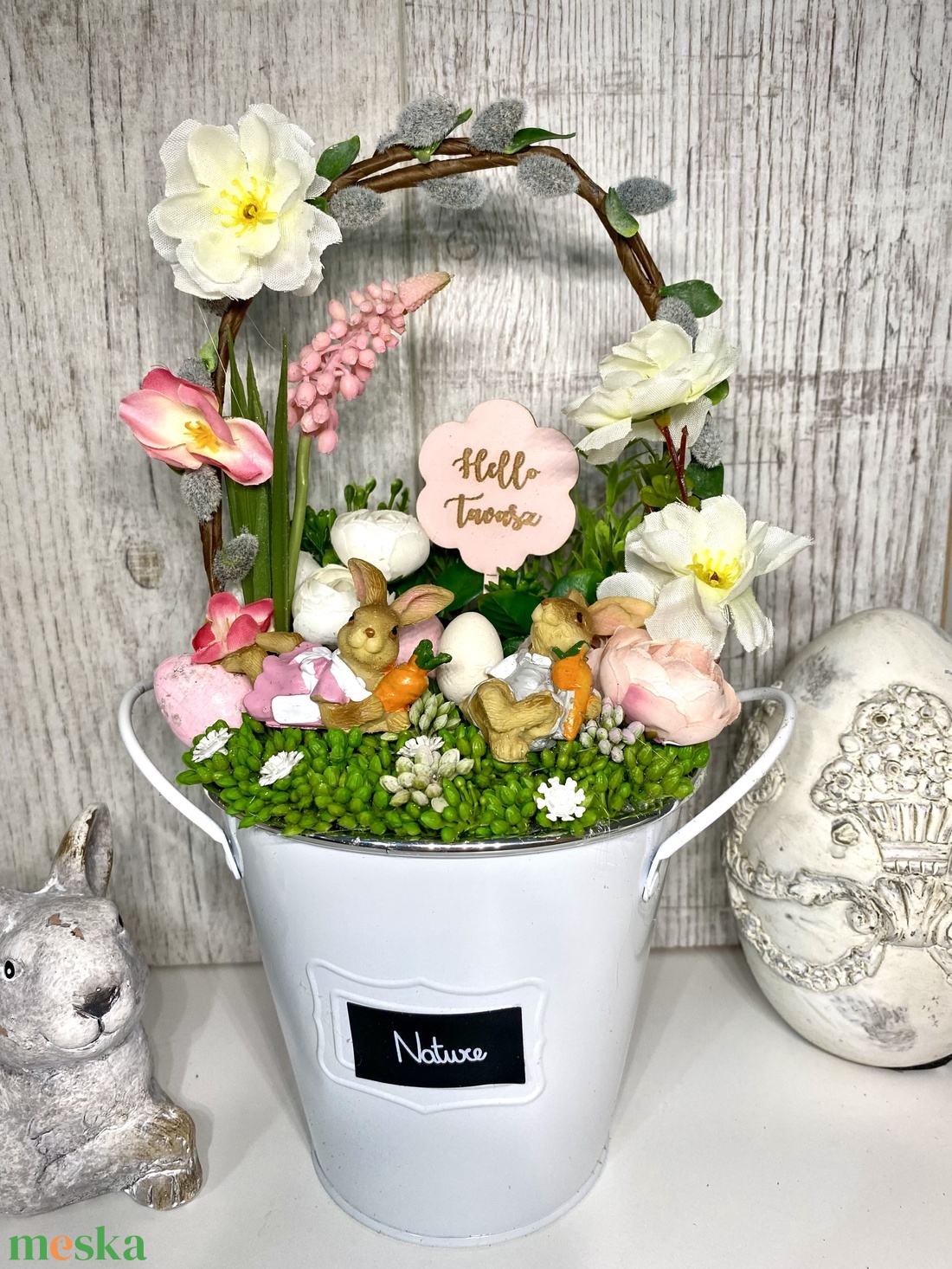  Húsvéti  asztaldísz barkaággal - ünnepi díszek, dekorációk - húsvéti díszek és dekorációk - húsvéti virágos díszek - Meska.hu