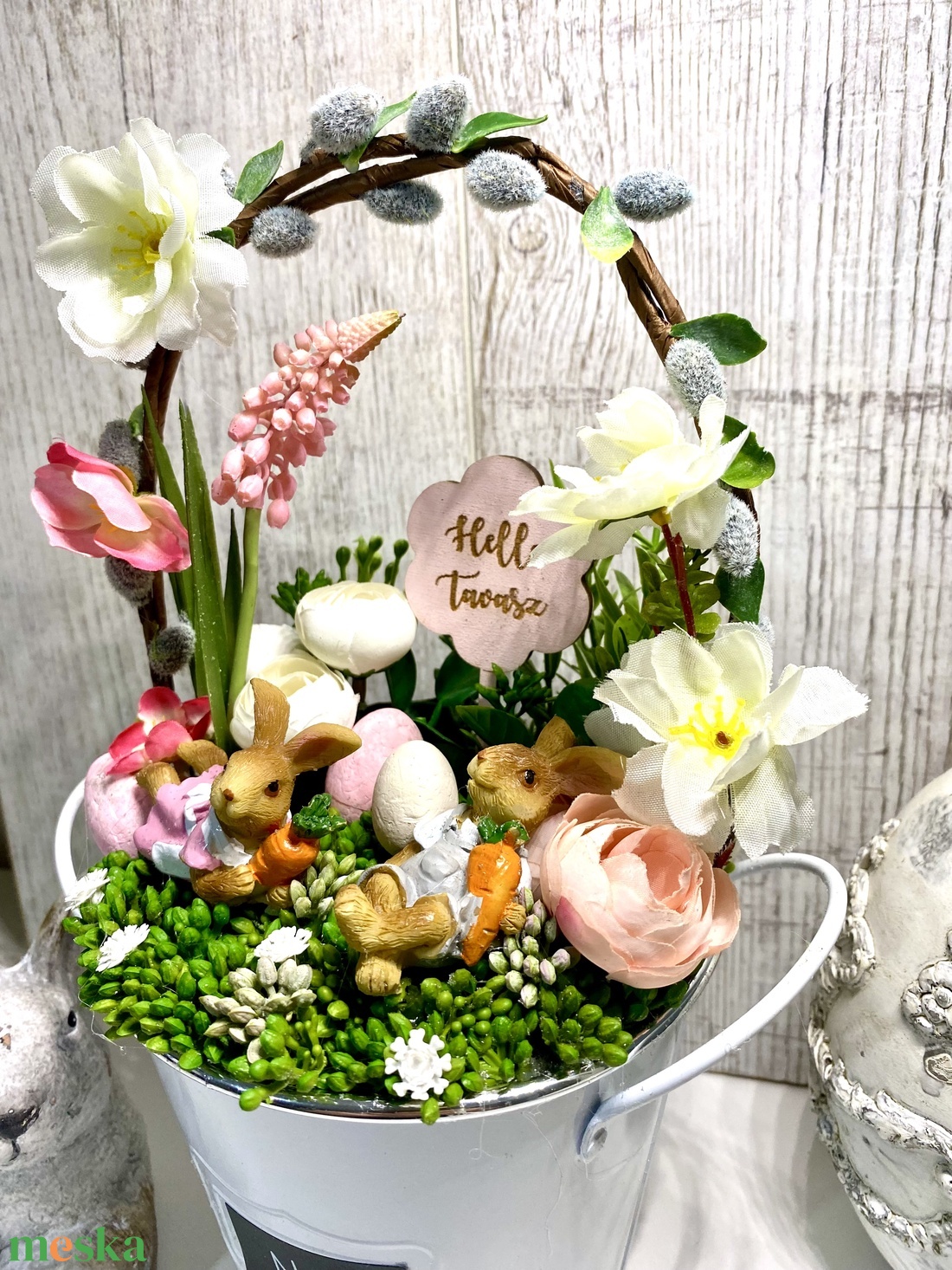  Húsvéti  asztaldísz barkaággal - ünnepi díszek, dekorációk - húsvéti díszek és dekorációk - húsvéti virágos díszek - Meska.hu
