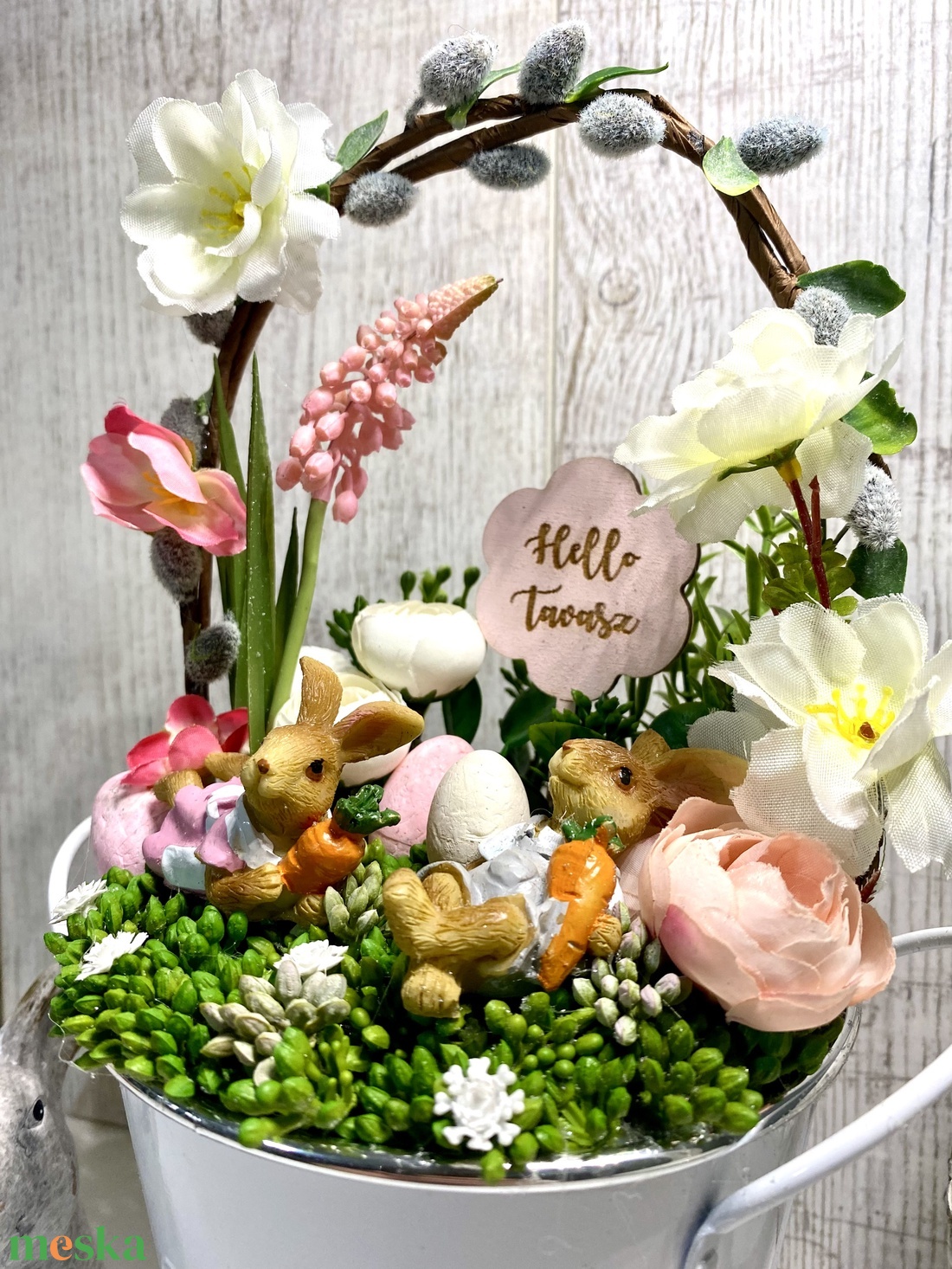  Húsvéti  asztaldísz barkaággal - ünnepi díszek, dekorációk - húsvéti díszek és dekorációk - húsvéti virágos díszek - Meska.hu