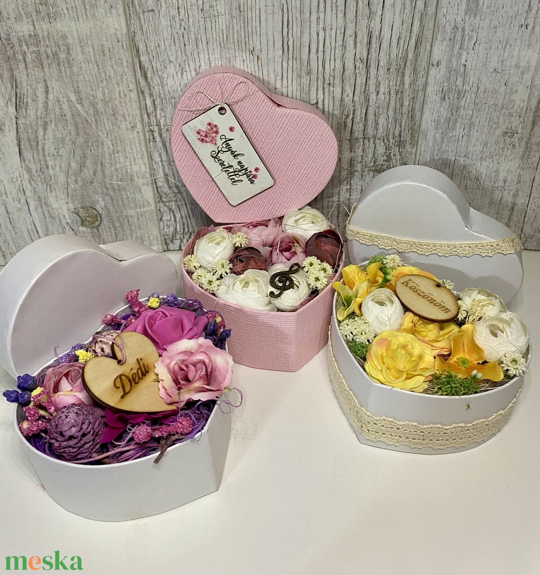 Szív alakú virágbox virágdoboz  - otthon & életmód - virágdekoráció - virágok - virágbox - Meska.hu