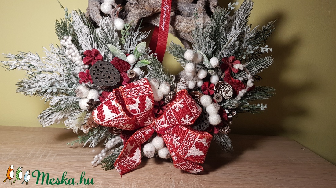 Karácsonyi masnis kopogtató - karácsony - adventi díszek - adventi ajtódísz - Meska.hu